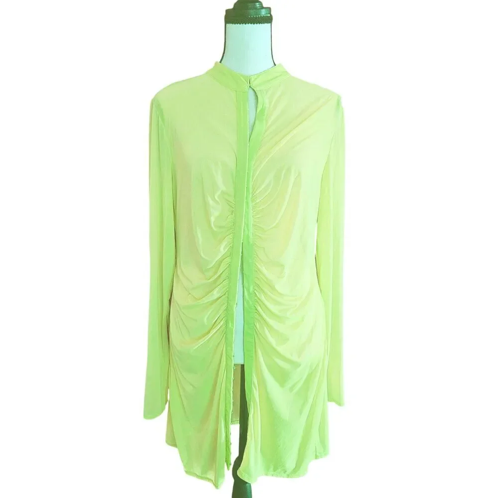 SKIMS Summer Mesh Long Sleeve Beach Cover Up Dress Neon Green XL